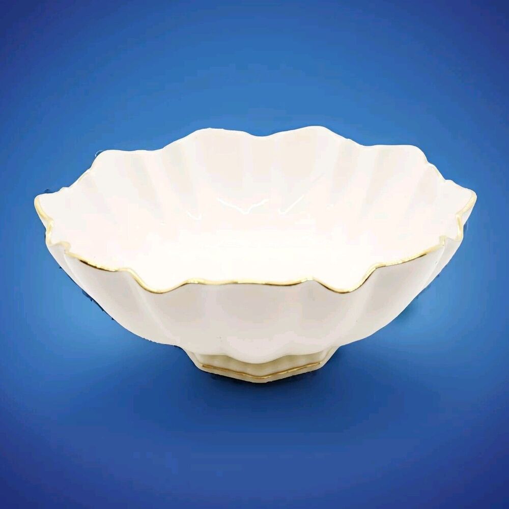 Lenox 6" Round Symphony Footed Scalloped Ivory Serving Bowl 24kt Gold Trim